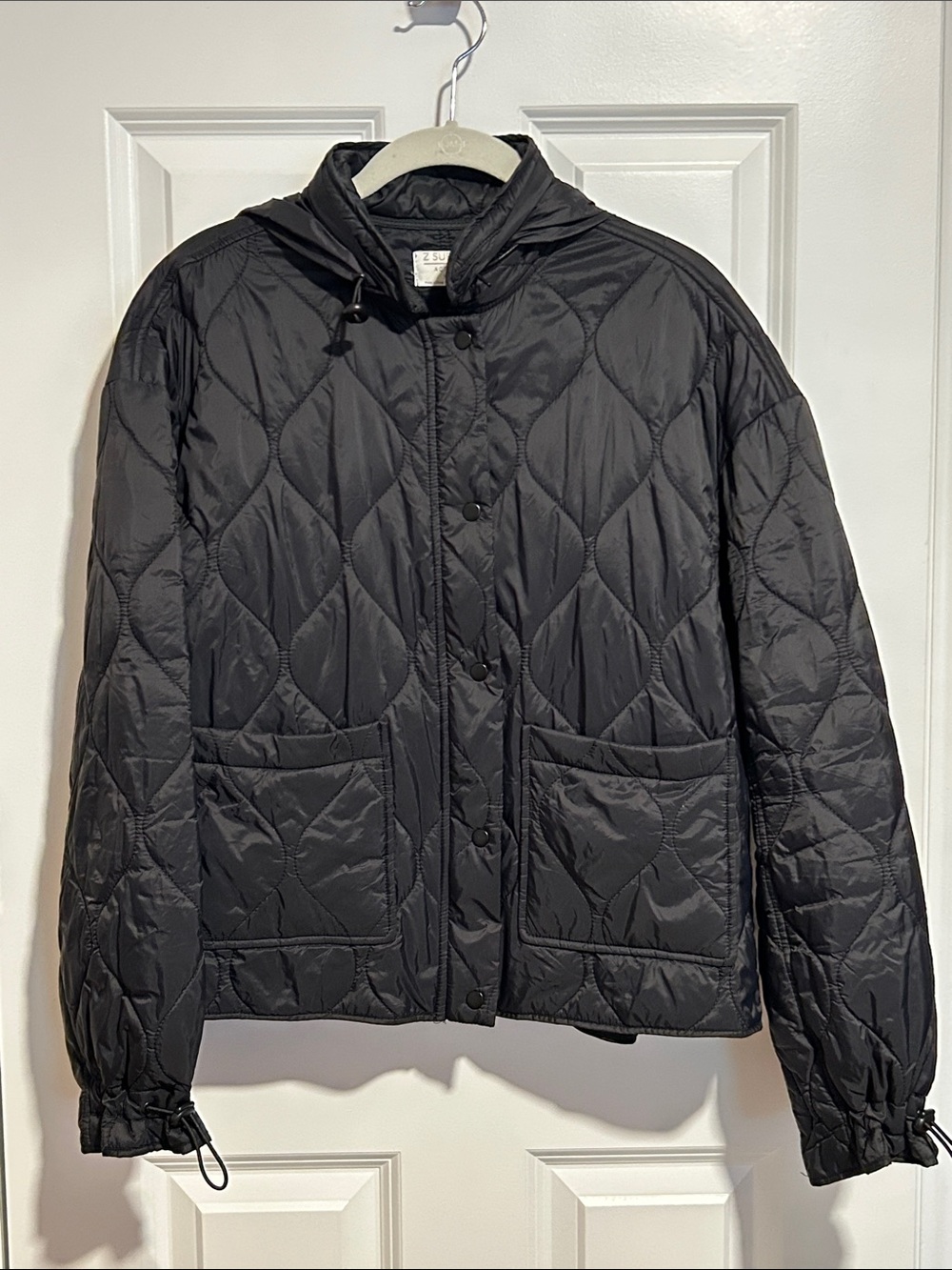 Z Supply Quilted Black Jacket with Hood Women's Medium
